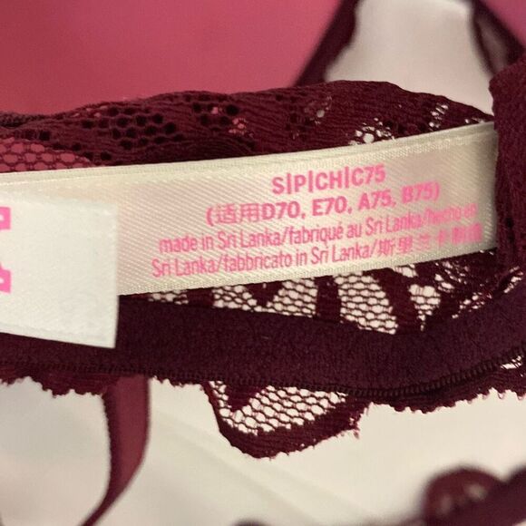PINK Victoria's Secret Women's Maroon Racerback Date Lace Push Up Bra Size Small - Picture 10 of 12